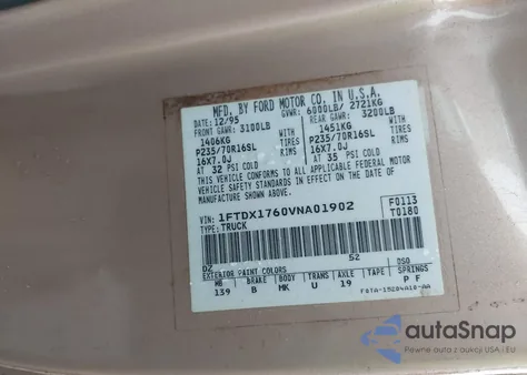 1997 Ford F-150 Lariat/Standard/Xl/Xlt from USA, damaged, VIN 1FTDX1760VNA01902